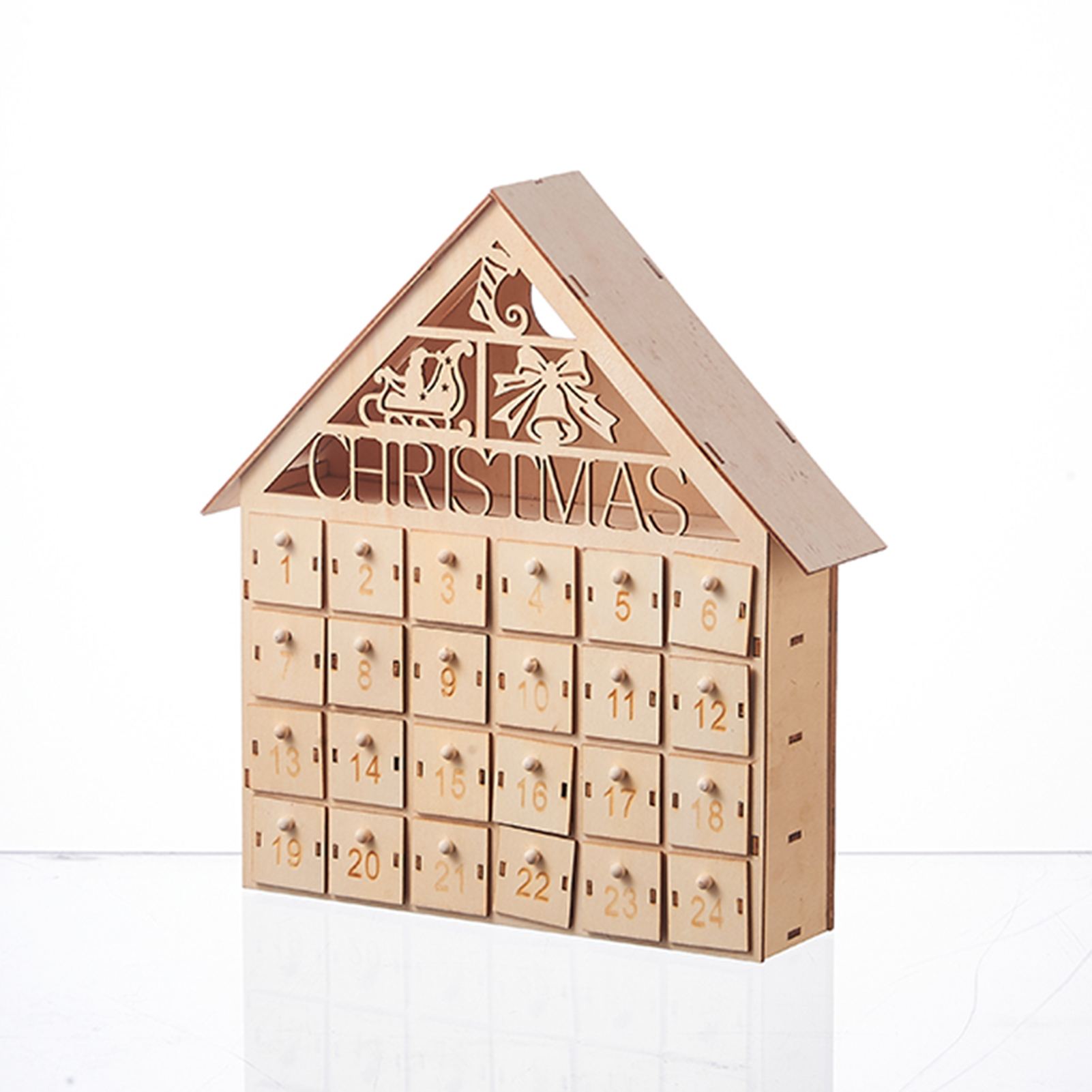 Calendrier De L'Avent En Bois Avec 24 Tiroirs Vides - Décoration De Noël Réutilisable Forme Maison